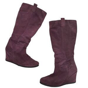 Vintage Burgundy Tall Boots Knee High Boots in Suede Toe to Toe London